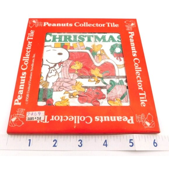 Set of 2 Vintage Japan Christmas Peanuts Collector Tiles Snoopy Woodstock Sleigh - Picture 6 of 6